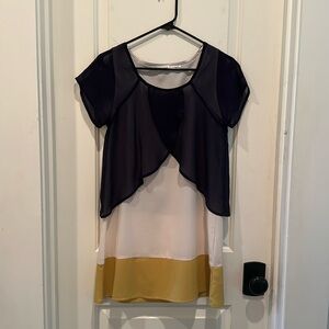 Navy, cream and yellow dress